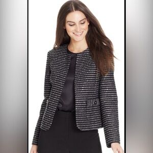Kasper black and white metallic textured-tweed jacket